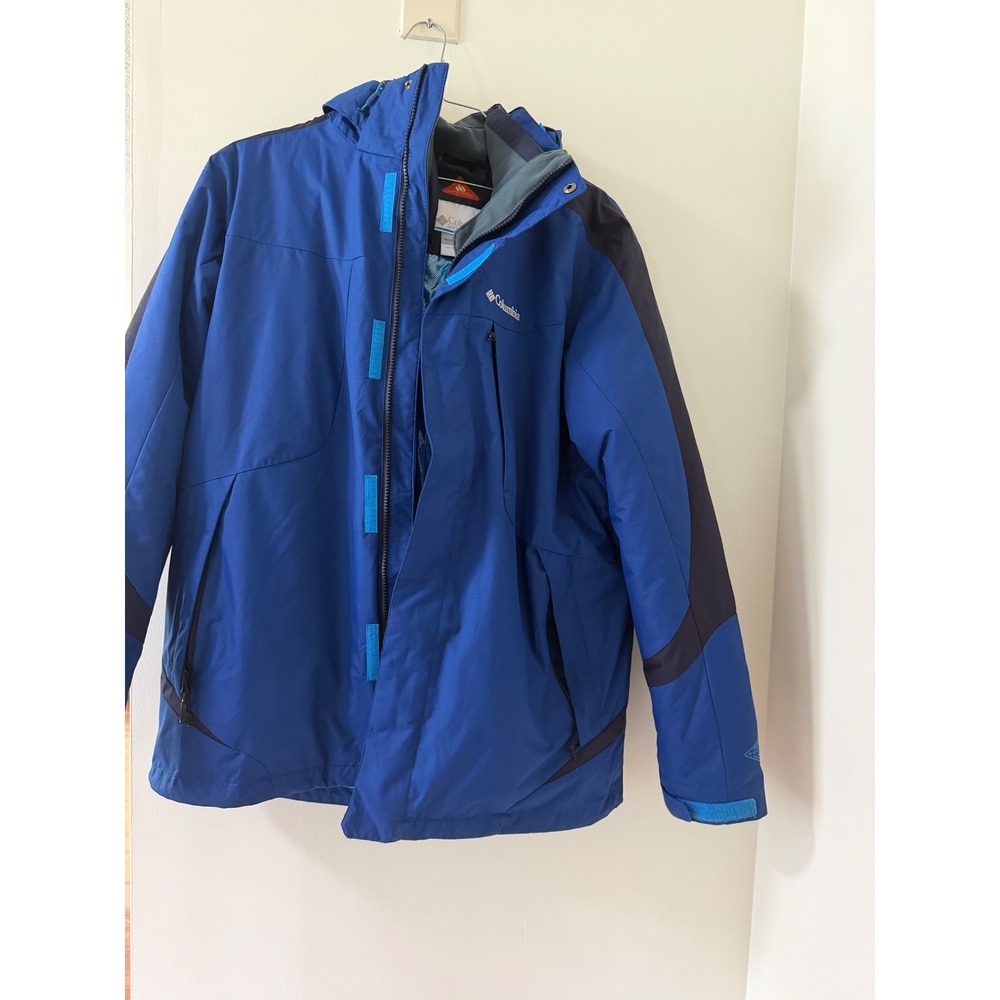 Columbia Interchange Jacket Mens L Blue Good Omni-Heat Hooded Winter Coat